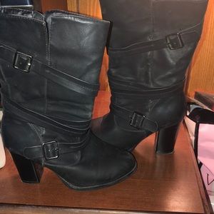 Heeled Black Buckle Boots